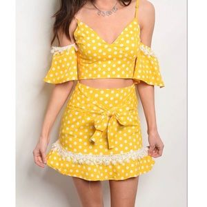 Yellow & White Polka Dot High Waist Two Piece Set